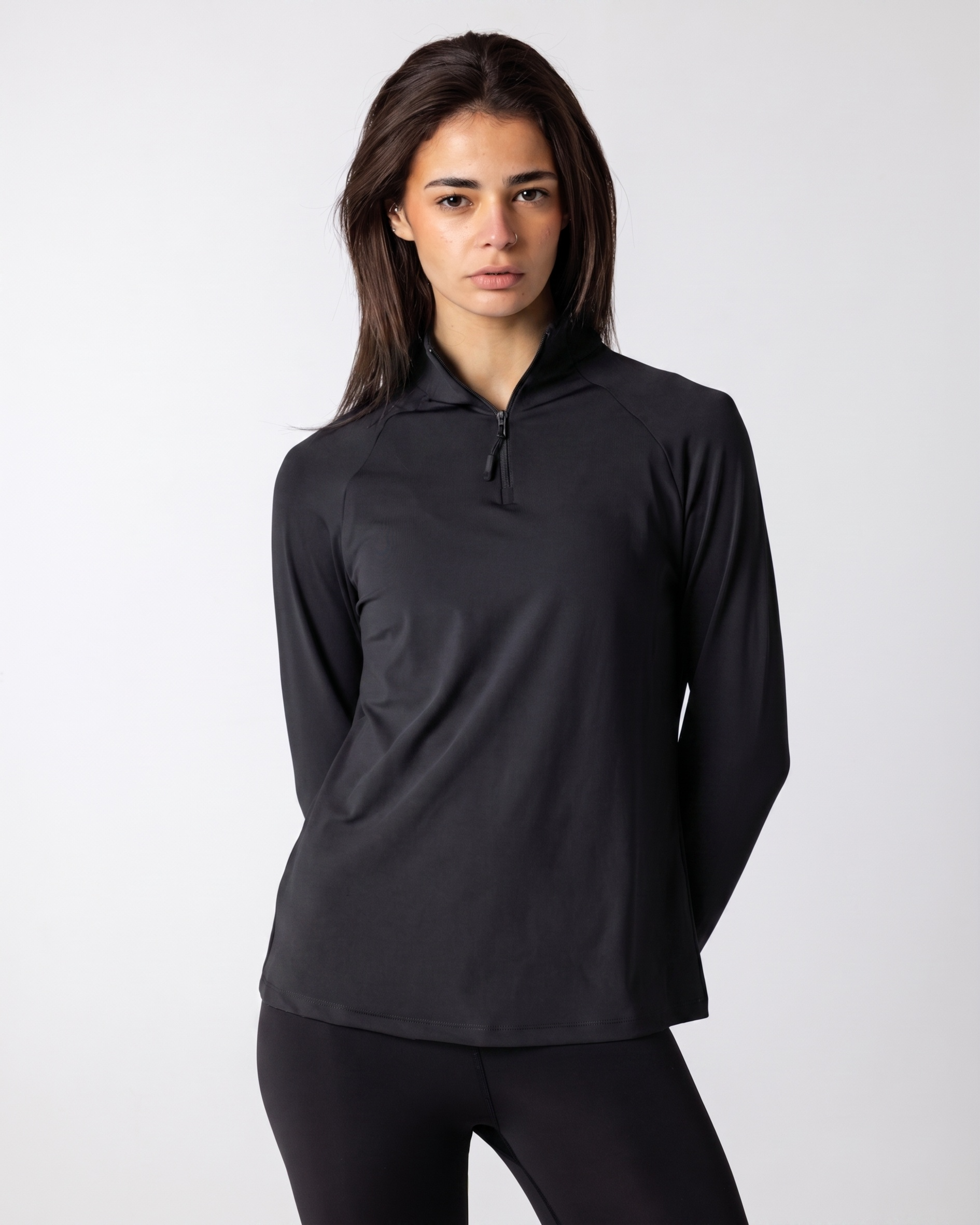 Women's 1/4 Zip Black Long Sleeve